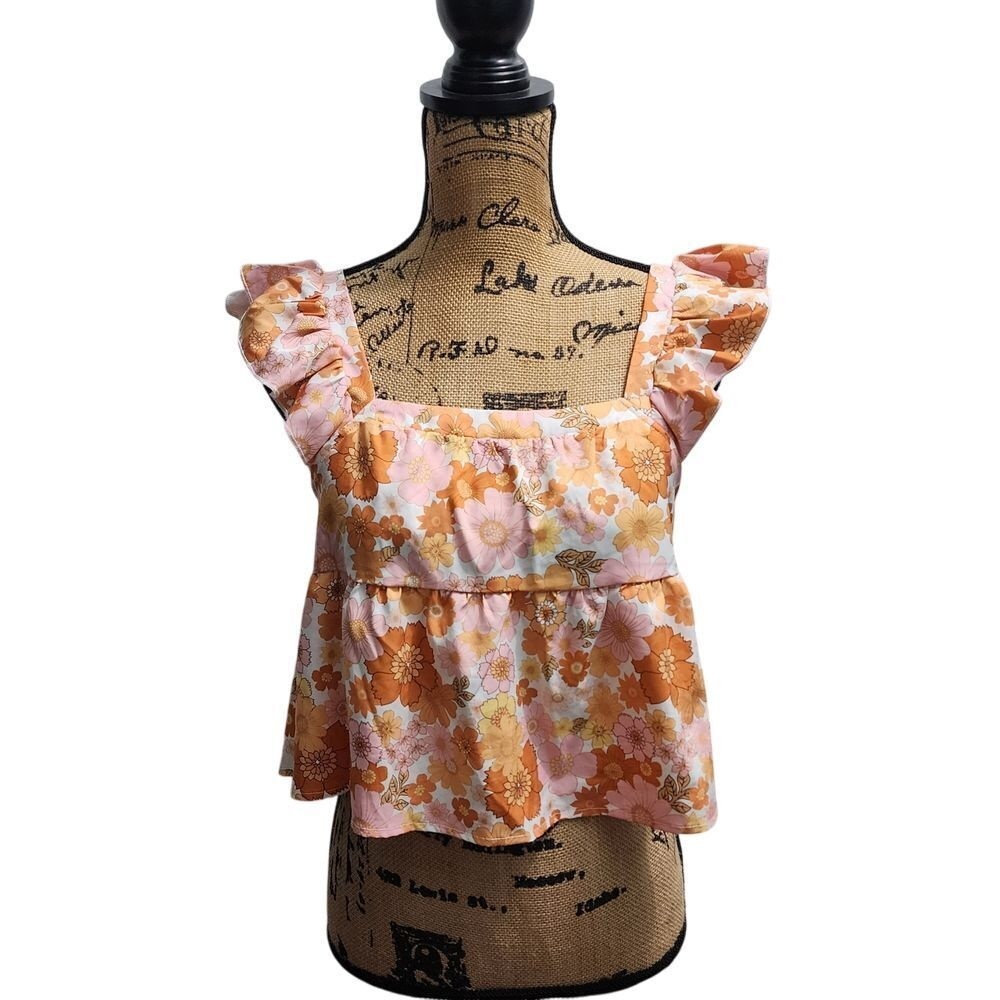 SHEIN Floral Flutter Sleeve Babydoll Crop Top Ruffle Summer Blouse Size S/4